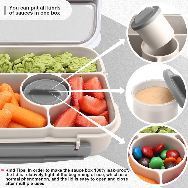 Amathley Bento Box Adult Lunch Box Kids,Lunch Containers for Adults/Kids/Toddler,5 Compartments Bento Lunch Box with Sauce Vontainers,Microwave & Dishwasher & Freezer Safe,BPA-Free(White) - Image 5